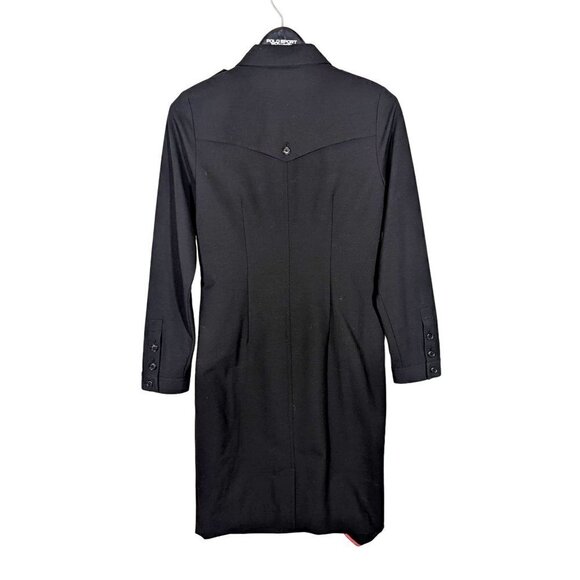 Pink Tartan Canada Black Trench Coat Shirt Dress Size 6 Tab Pockets Long Sleeve - Picture 3 of 7